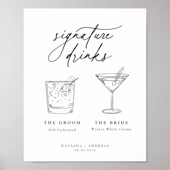 Contemporary Chic Minimalist Signature Drinks Poster (Front)
