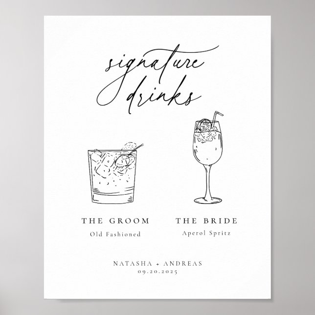 Contemporary Chic Minimalist Signature Drinks Poster (Front)