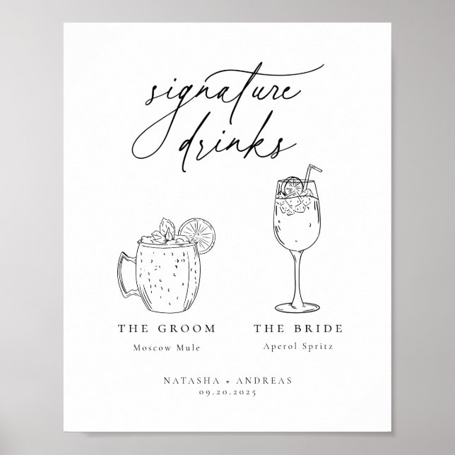 Contemporary Chic Minimalist Signature Drinks Poster (Front)