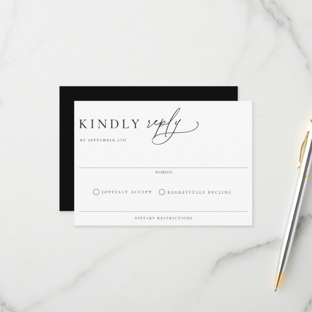 Contemporary Chic Minimalist Wedding RSVP Card (Front/Back In Situ)