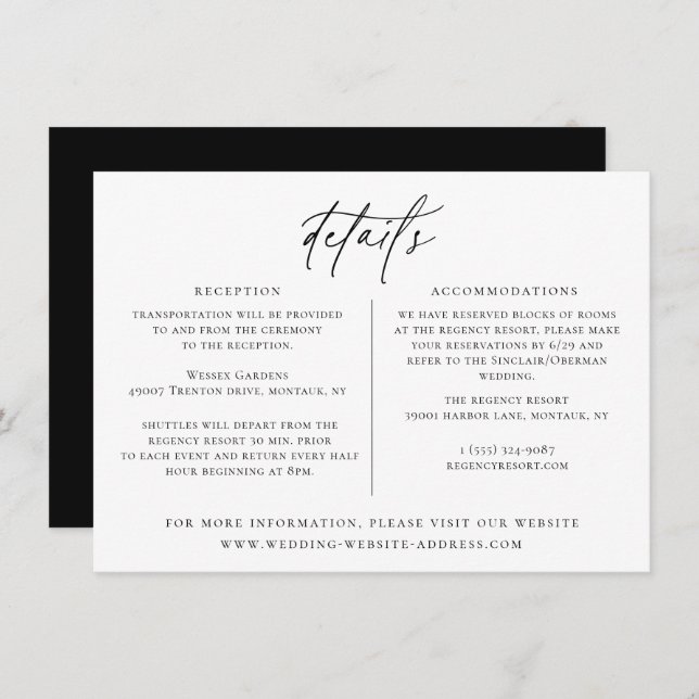 Contemporary Chic Wedding Details Card (Front/Back)
