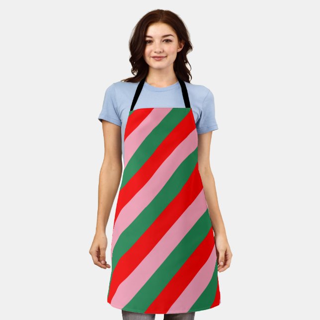 Contemporary Christmas Candy Stripes  Apron (Worn)