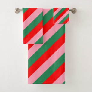 Contemporary Christmas Candy Stripes  Bath Towel Set