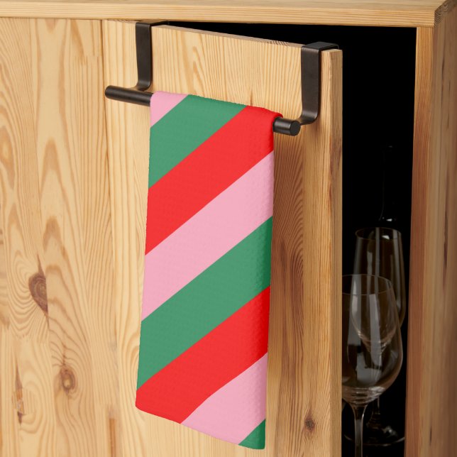 Contemporary Christmas Candy Stripes  Tea Towel (Thirds Fold)