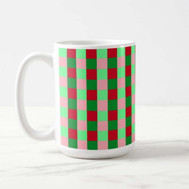 Contemporary Christmas Chequerboard Pattern  Coffee Mug (Left)