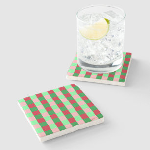 Contemporary Christmas Chequerboard Pattern  Stone Coaster