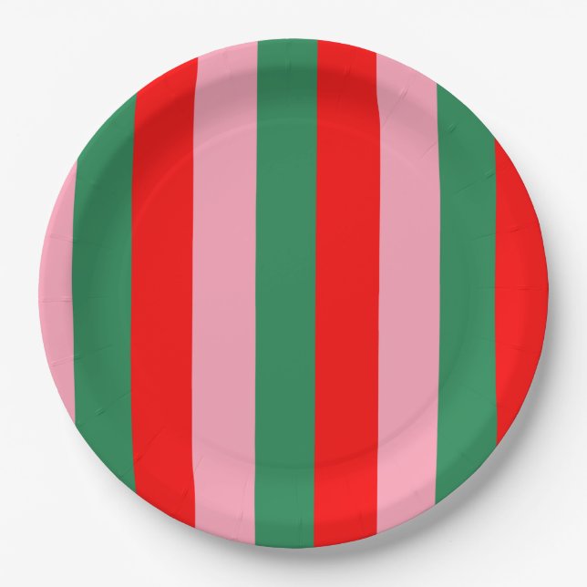 Contemporary Christmas Stripes  Paper Plate (Front)