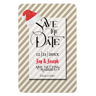 Contemporary Christmas Wedding with Red Santa Hat Magnet