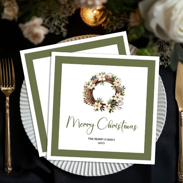 Contemporary Christmas Wreat Custom Family Napkins (Contemporary Christmas Tree Custom Family Napkins)