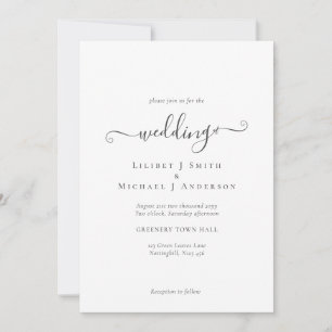 Contemporary Classic White Text Only Wedding Invitation