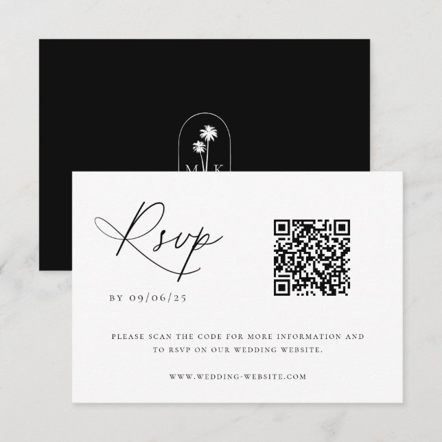 Contemporary Coastal Chic Wedding QR Code RSVP Card (Front/Back)