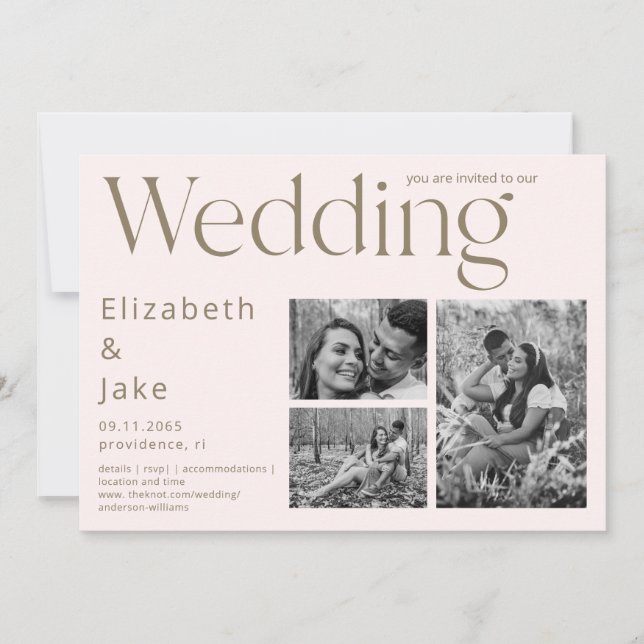 Contemporary Collage B/W Photo Blush II Wedding  Invitation (Front)