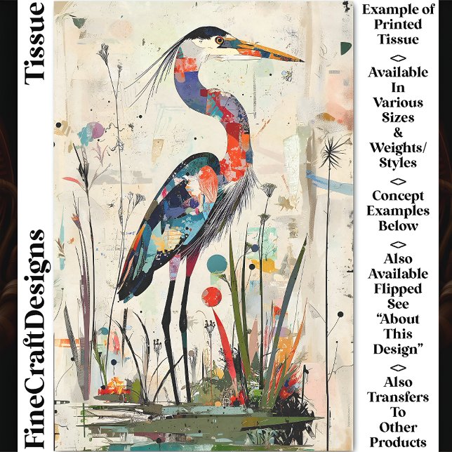 Contemporary Collage Paper Heron BU9R Decoupage (Creator Uploaded)