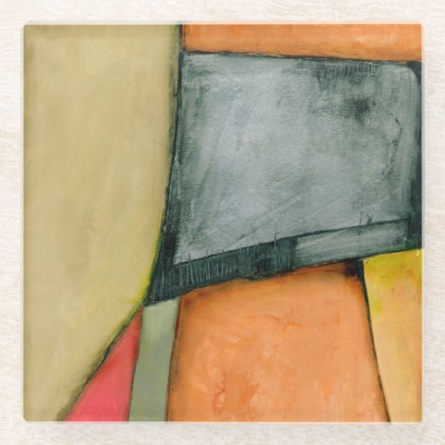 Contemporary Colourful Geometric Shapes Glass Coaster (Front)