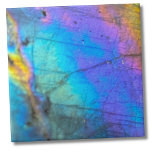 Contemporary Colourful Marble Stone Ceramic Tile<br><div class="desc">Stunning and colourful rainbow hued labradorite stone photo makes the perfect backdrop or accent. This is a super closeup of a real natural labradorite stone with blue, purple, pink, yellow, and green. Please note that because it is a very close up image, it does NOT have crisp lines. It does...</div>