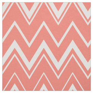 Contemporary coral and white chevron pattern fabric