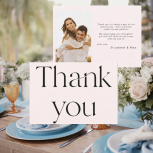 Contemporary Couple Photo Blush Wedding Thank You Card