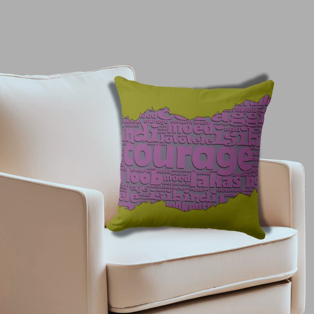 Contemporary Courage Typography Olive Green Purple Cushion (Contemporary Courage Typography Olive Green Purple Throw Pillow)