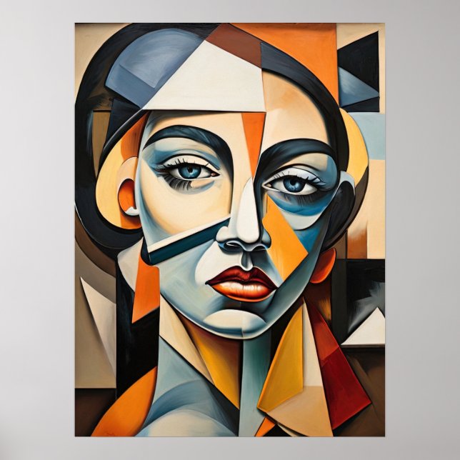 Contemporary Cubism Portrait Bold Picasso Inspired Poster (Front)