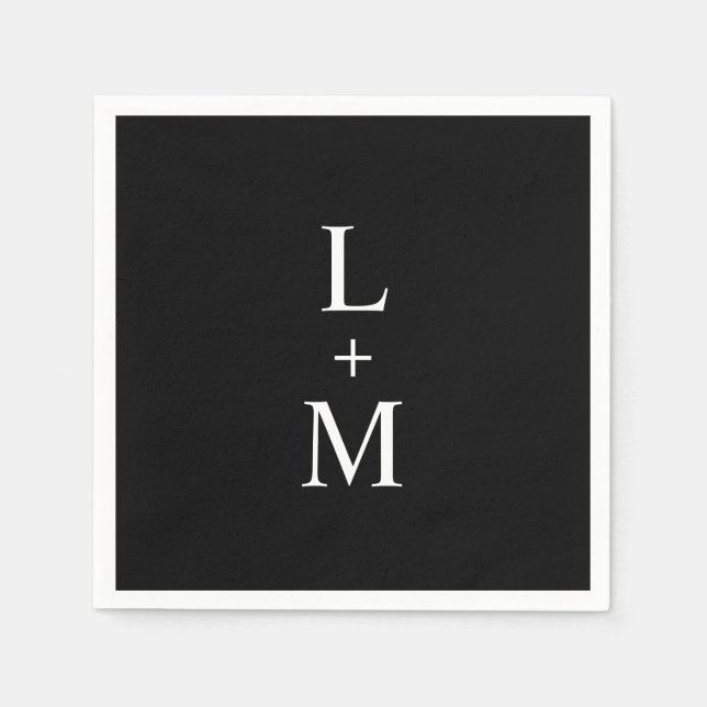 Contemporary Custom Monogram Black Wedding  Napkin (Front)