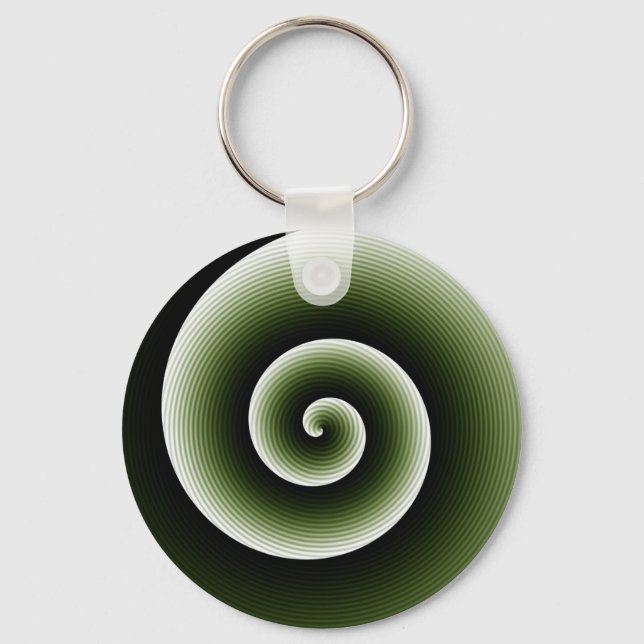 Contemporary Dark Deep Green Stylish Twirl Pattern Key Ring (Front)