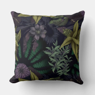 Contemporary Dark Floral Botanical Purple & Green  Cushion