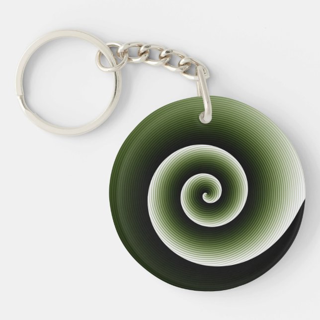 Contemporary Dark Green Stylish Twirl Pattern Key Ring (Front)