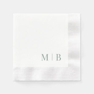 Contemporary Dark Sage Monogram White Wedding Napkin