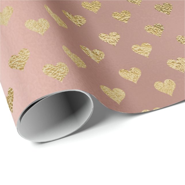 Contemporary  Delicate Hearts Pink Rose Gold  Glam Wrapping Paper (Roll Corner)