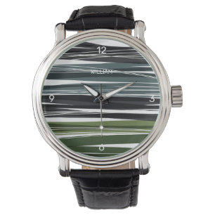 Contemporary Design Green Wavy Personalise Watch