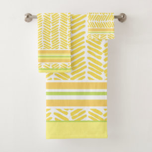 Contemporary Design Yellow, Green, Orange, White Bath Towel Set