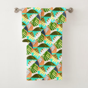 Contemporary Digital Afrocentric Art Deco Tropic  Bath Towel Set