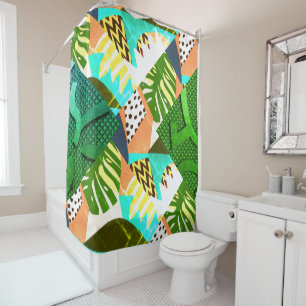 Contemporary Digital Afrocentric Art Deco Tropic Shower Curtain
