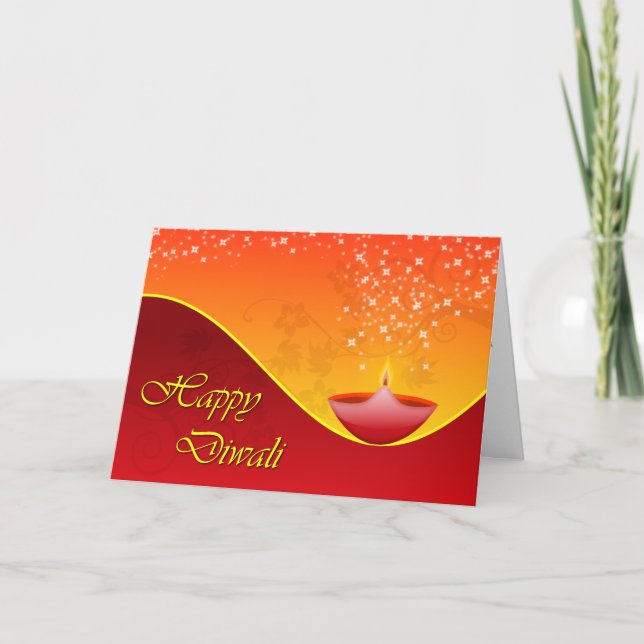 Contemporary Diwali Dipa with Sparkly Stars Card (Front)