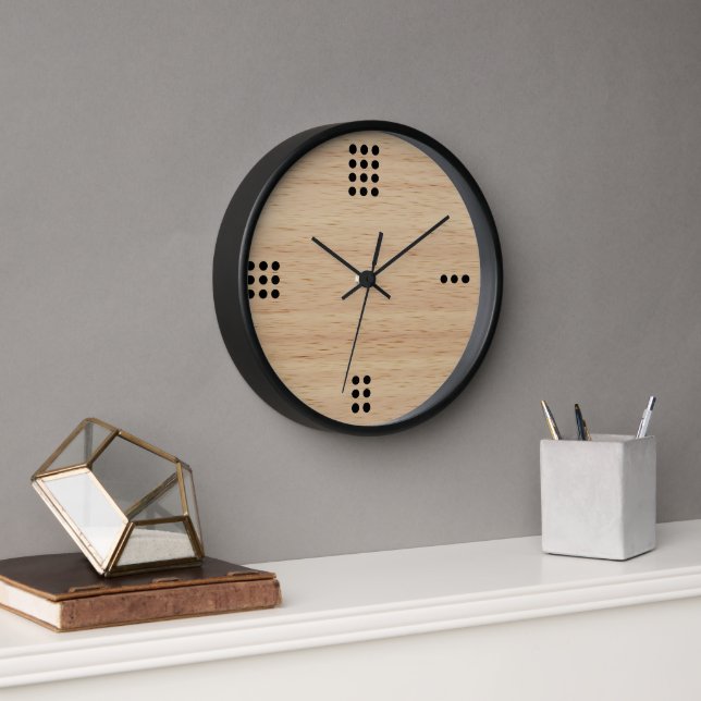 Contemporary Dots Numbers On Faux Wooden Clock (Office)