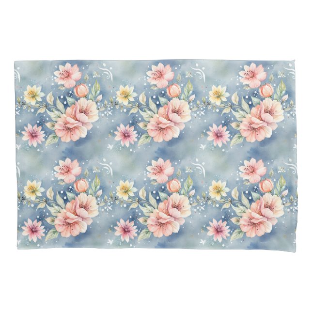 Contemporary Dream Pink & Blue Floral Pillowcase (Front)