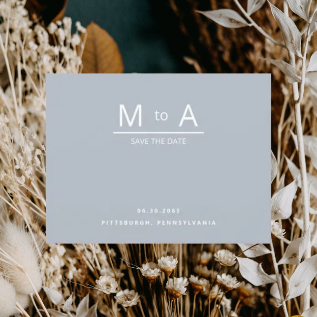 Contemporary Dusty Blue Monogram Save the Date Postcard (Creator Uploaded)