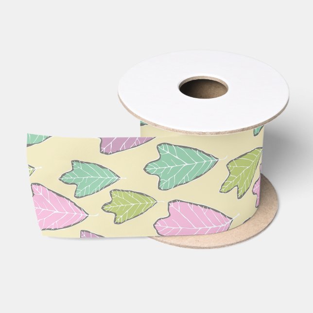 Contemporary Easter Oak Leaves Pattern Satin Ribbon (Spool)