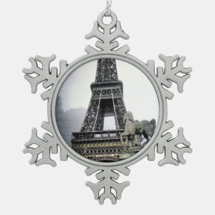 Contemporary Eiffel tower Snowflake Pewter Christmas Ornament