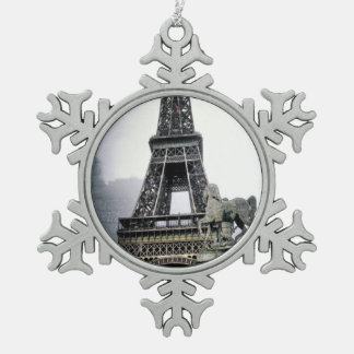 Contemporary Eiffel tower Snowflake Pewter Christmas Ornament