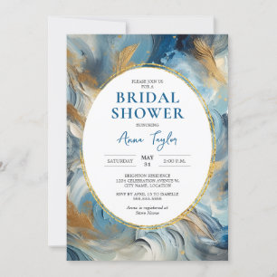 Contemporary Elegance: Blue Gold Bridal Shower Invitation