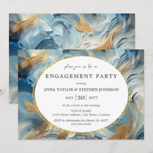 Contemporary Elegance: Blue White Gold Engagement Invitation