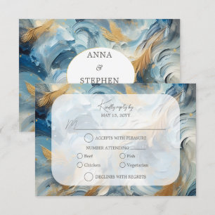 Contemporary Elegance: Blue White Gold RSVP Card