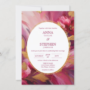Contemporary Elegance: Fuchsia Pink Gold Wedding Invitation