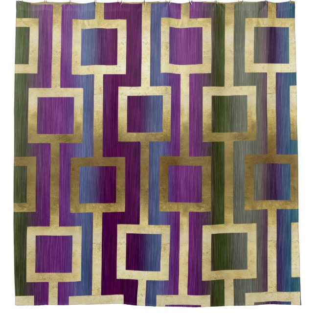 Contemporary Elegant Gold Blue Green Purple Shower Curtain (Front)