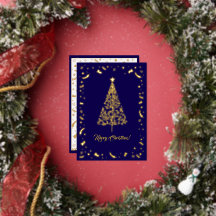 Contemporary Elegant Navy & Gold Merry Christmas