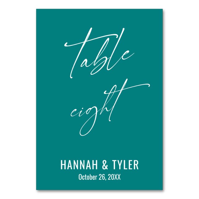 Contemporary Elegant Teal Table Eight Number (Front)