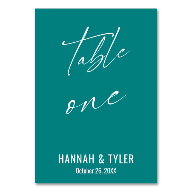 Contemporary Elegant Teal Table One Table Number (Front)