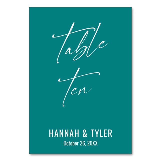 Contemporary Elegant Teal Table Ten Number (Front)
