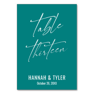 Contemporary Elegant Teal Table Thirteen Number